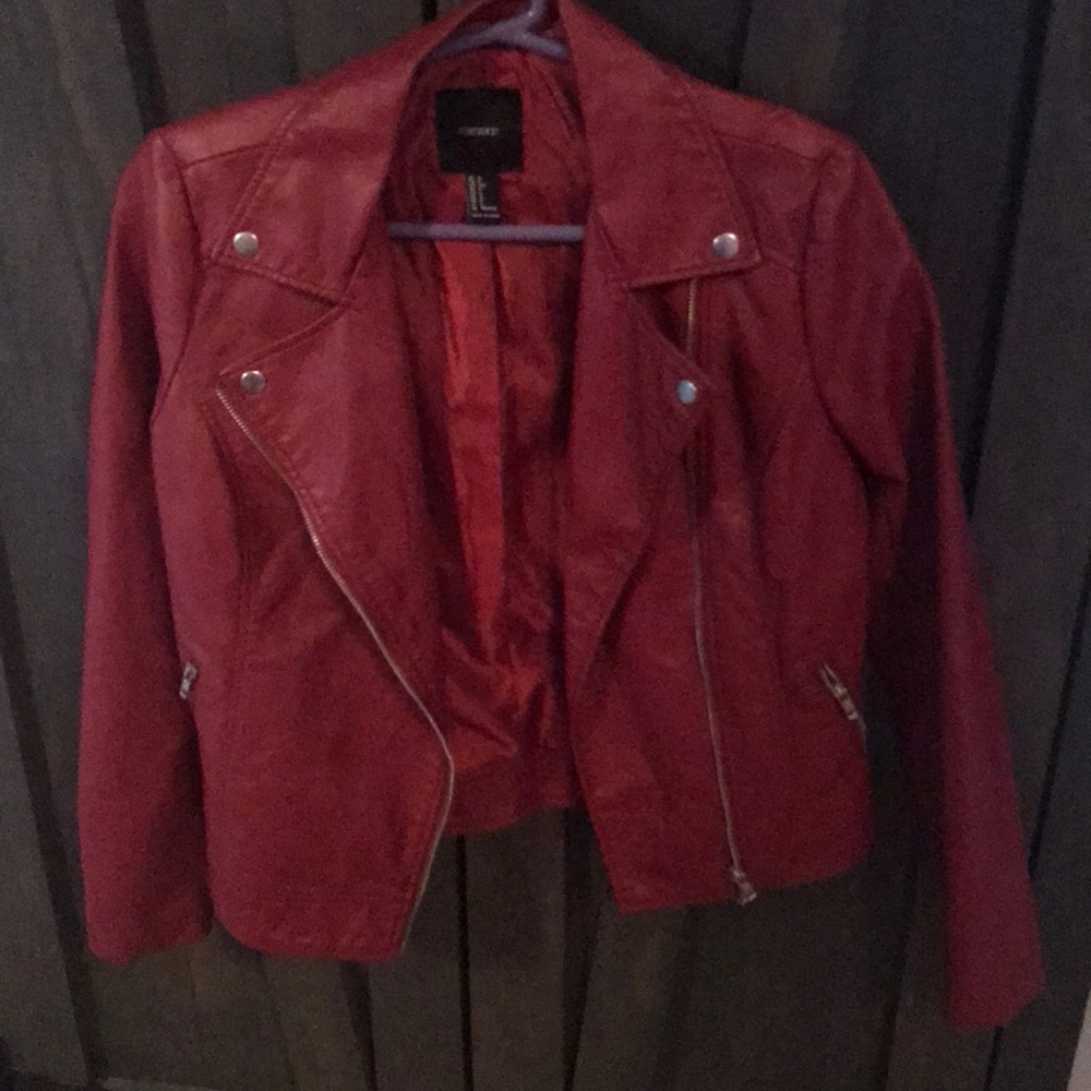 Red faux leather jacket